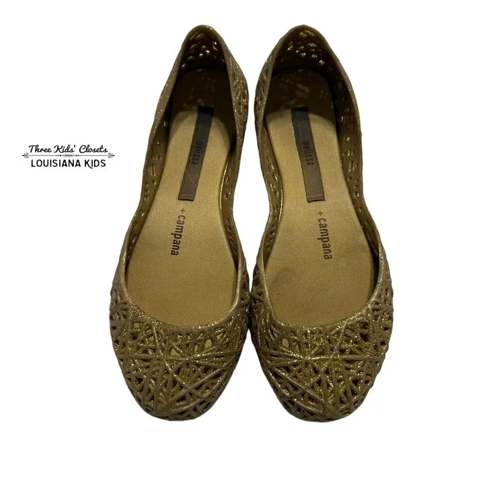 Melissa + Campana Sz 1 Zig Zag Gold Glitter Flats